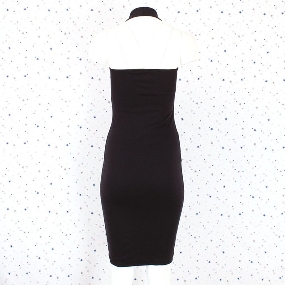 Black Ribbed Bodycon Halter Midi Dress - Picture 6 of 10